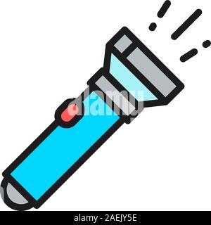 Flashlight, camp lamp flat color line icon. Isolated on white background Stock Vector