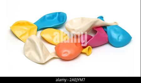 Pile of flat colorful balloons on white background Stock Photo