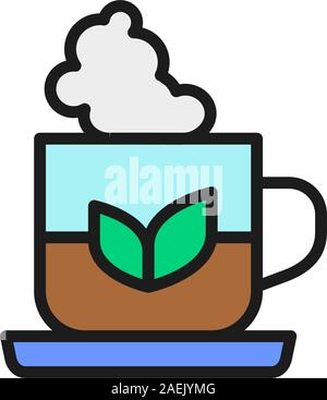 Vector cup of indian tea flat color line icon. Stock Vector