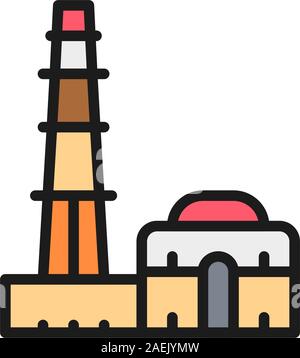 Qutub Minar, landmark of New Delhi, India flat color line icon. Stock Vector