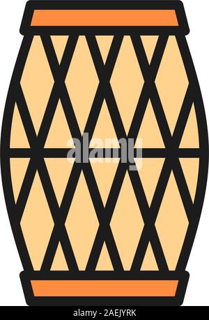 Indian musical drum, Mridangam, Dholak flat color line icon. Stock Vector