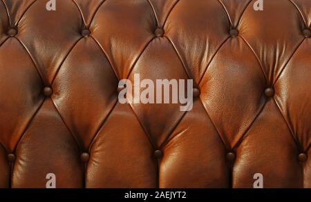 Retro brown leather material on chesterfield style sofa texture background Stock Photo