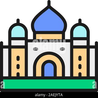 Taj Mahal, landmark of Agra, India flat color line icon. Stock Vector