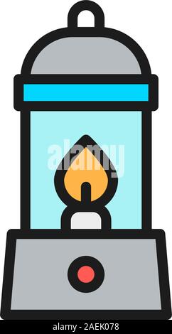 Camping lantern, gas lamp, camp flat color line icon. Stock Vector