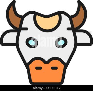 Cow head, sacred animal of India flat color line icon. Stock Vector