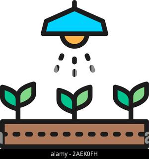Professional lighting for plant growth, agriculture flat color line icon. Stock Vector
