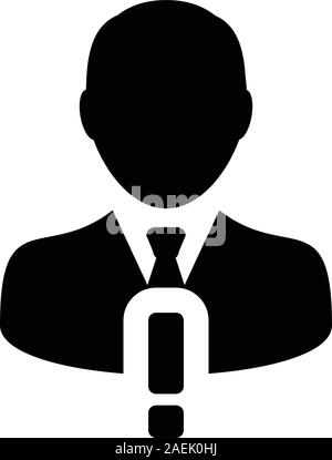 Profile icon vector male person avatar symbol with alert sign in a glyph pictogram illustration Stock Vector