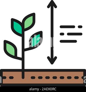 Vector plants growing, plant height flat color line icon. Stock Vector