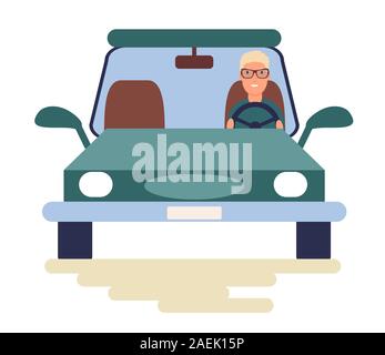 Funny people driving cars isolated on white background. Colorful vector illustration in flat cartoon style. Stock Vector