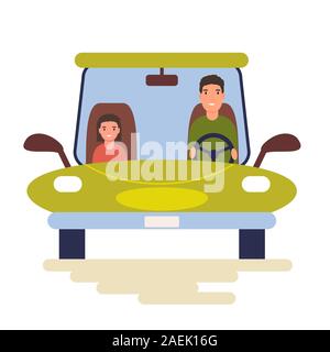 Funny people driving cars isolated on white background. Colorful vector illustration in flat cartoon style. Stock Vector