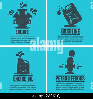 Banners of Oil Business. Oil Development and Extraction Flyer. Gasoline, Petrol Station, Research. World Petrol Production Background. Oil Biz Symbol, Stock Vector