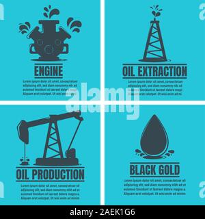 Banners of Oil Business. Oil Development and Extraction Flyer. Gasoline, Petrol Station, Research. World Petrol Production Background. Oil Biz Symbol, Stock Vector