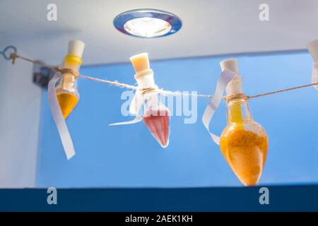 Medical glass bottles decor at pharmaceutical exhibition Stock Photo