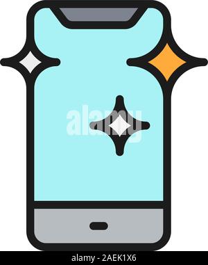 Vector new smartphone, shine phone flat color line icon. Stock Vector