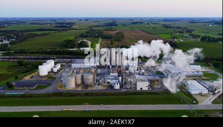 Aerial view of Badger State Ethanol plant and surrounding countryside ...