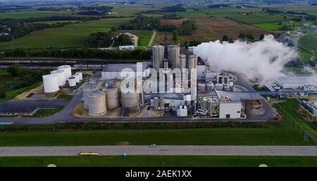 Aerial view of Badger State Ethanol plant and surrounding countryside ...