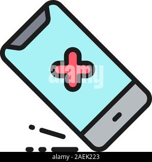 Smartphone drop, phone crash, drop test flat color line icon. Stock Vector