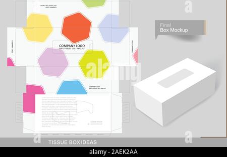Abstract colorful hexagonal pattern tissue box concept, template for business purpose, place your text and logos and ready to go for print Stock Vector