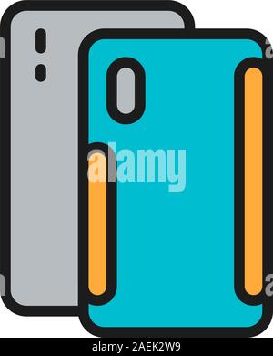 Smartphone case, phone screen protection flat color line icon. Stock Vector
