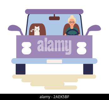 Funny people driving cars isolated on white background. Colorful vector illustration in flat cartoon style. Stock Vector