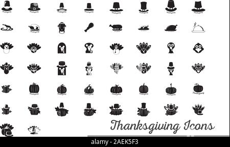 Set of thanksgiving silhouettes with text - Vector Stock Vector