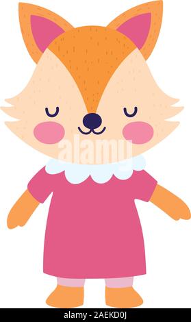 cute female fox with dress cartoon character vector illustration Stock Vector