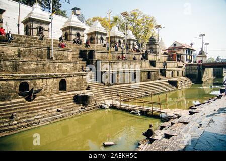 cremation ceremony at Pashupatinath temple on the Bagmati River. Stock Photo