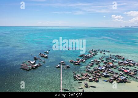 Beautiful aerial view borneo sea gypsy water village in Mabul Bodgaya Island, Malaysia. Stock Photo