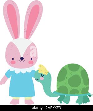 baby shower cute little female rabbit and turtle cartoon vector illustration Stock Vector