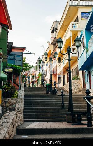 GUAYAQUIL, ECUADOR, FEBRUARY - 2018. Multicolored houses in the Las Penas district. Stock Photo