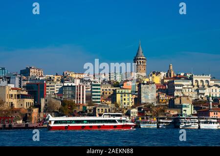 Istanbul, Turkey. November 20, 2019. Istanbul city view. Karakoy quarter, Beyoglu district. Galata tower (Galata Kulesi) Stock Photo