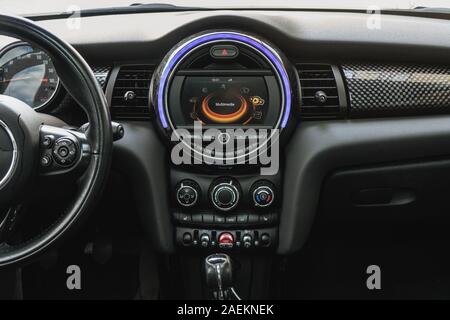 Modern car multimedia system with colorful illumination and beautiful interface Stock Photo