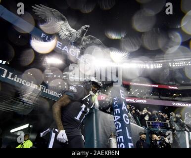 Philadelphia Eagles wide receiver Alshon Jeffery (17) runs with the ball  after a catch during an NFL football game, Thursday, Sept. 26, 2019, in  Green Bay, Wis. The Eagles defeated the Packers