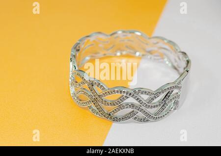 Beautiful silver jewelry diamond bracelet. Stock Photo