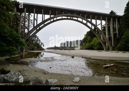 Russian gulch california highway one bridge over beach Stock Photo