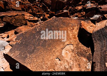 Ancient bushman rock engravings'Dancing Kudu', Twyfelfontein or /Ui-//aes, Damaraland(Erongo), Namibia, Southern Africa, Africa Stock Photo