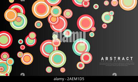 abstract vector background. overlapping circle shapes with pastel color black background. Vector Illustration For Wallpaper, Banners, Background Stock Vector