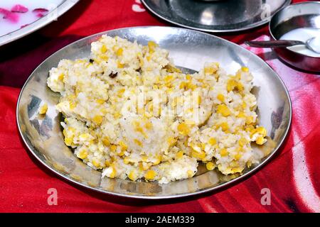 Indian Food: Khichdi with rice and mung bean on a plate close-up. horizontal Stock Photo