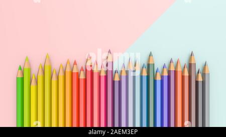 3D ILLUSTRATION. Color pencils isolated on white background.Close up. Stock Photo