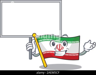 Smiling flag iran cute cartoon style Bring board Stock Vector