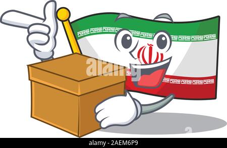 With box Super Funny flag iran cartoon character style Stock Vector