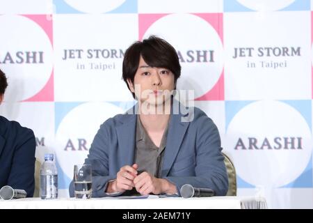 Member of Japanese pop group Arashi Sho Sakurai speaks at the press conference of Jet Storm event in Taipei, Taiwan, 11 November 2019. Stock Photo
