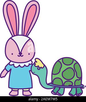 baby shower cute little female rabbit and turtle cartoon vector illustration Stock Vector