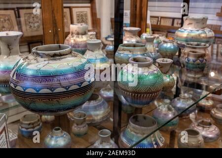 Rainbow Horsehair Pottery by Hilda Whitegoat (Navajo) sold in Old Town Albuquerque, New Mexico Stock Photo