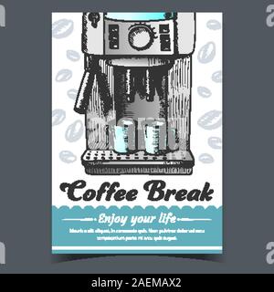 Espresso Machine With Two Cups Drawn Poster Vector Stock Vector