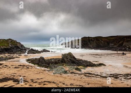 Stormy weather at Porth Dafarch, Anglesey on the North Wales coast Stock Photo