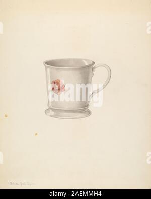 This circa 1939 mug by Roberta Spicer is a small ceramic drinking vessel featuring a cylindrical body, handle, and simple decorative detailing, used for beverages and typical of early 20th-century domestic ware. Stock Photo