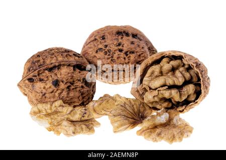 Close up of delicious walnuts, they make the perfect snack food isolated on a white background Stock Photo