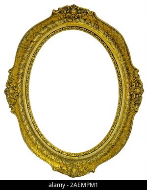 Antique gilded oval Frame Isolated on white background Stock Photo