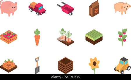 farm harvest agriculture rural isometric icons collection vector illustration Stock Vector